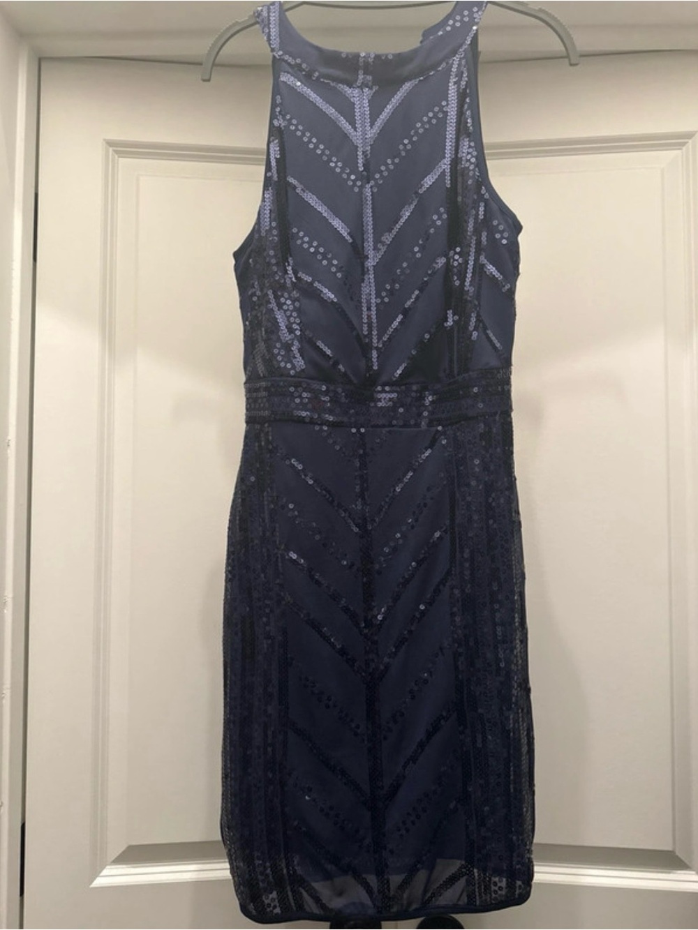 Navy Sequin Mini Dress - Sleeveless Halter Cocktail Dress